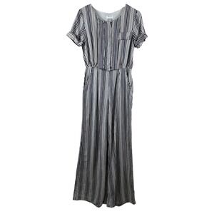 Anthropologie Harlyn Women's Jumpsuit Linen Blend‎ Blue Stripes Button Size S